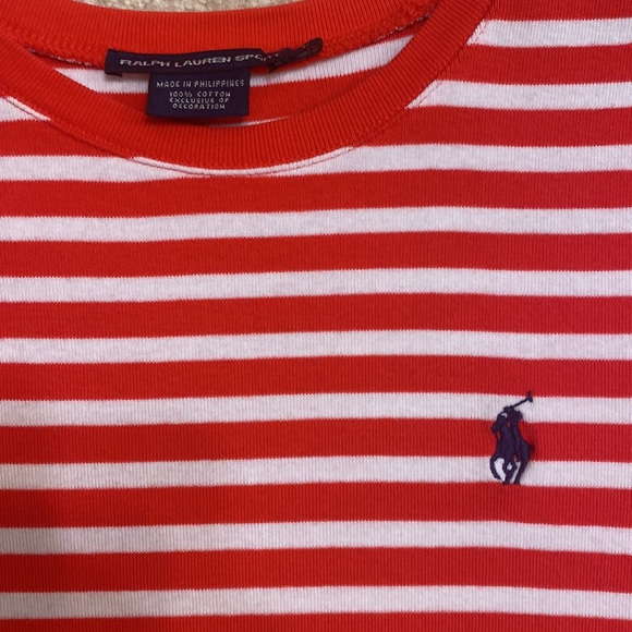 Ralph Lauren red/white striped tee with navy horse - Picture 2 of 2